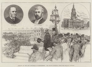 Åbning af det nye rådhus i Birkenhead, borgmesteren taler fra balkonen udenfor af Frank Watkins